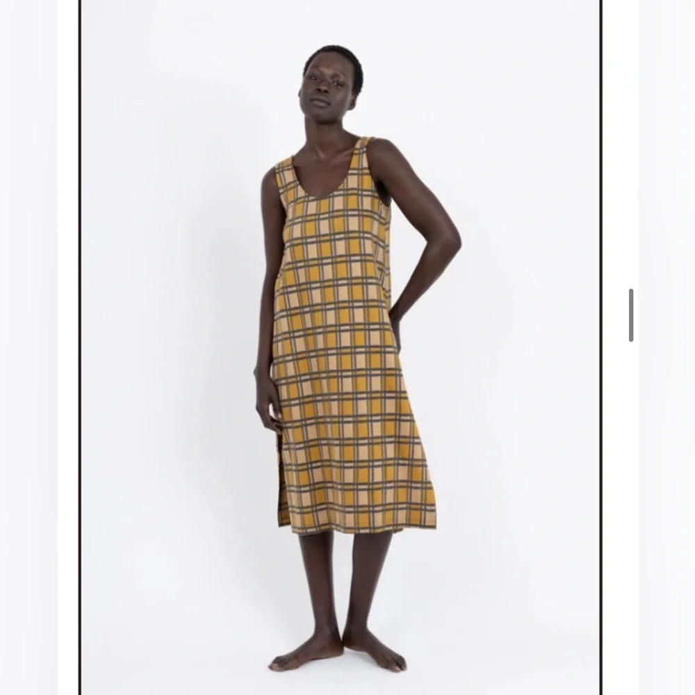 Ilana Kohn Shift Dress Brown Gold Black Plaid Check XS - Picture 2 of 10